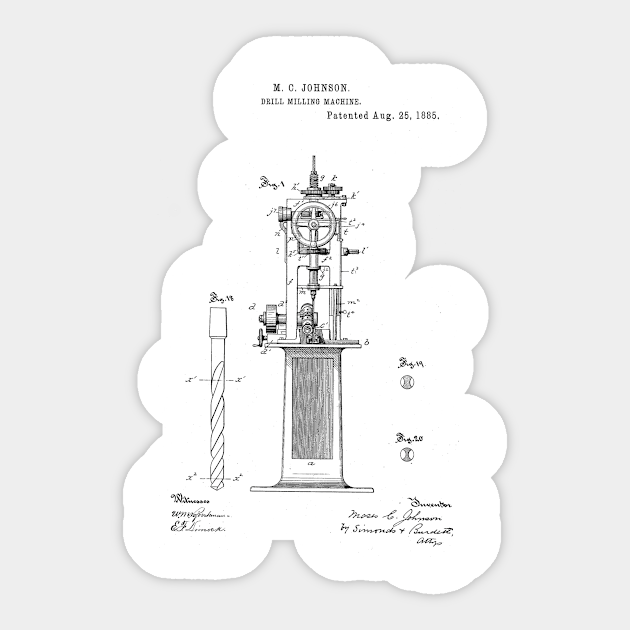 Drill Milling Machine Vintage Patent Hand Drawing - Drill - Aufkleber